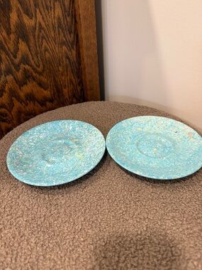 Melamine 100% Aqua Marbled Dessert Plates, Set of 2 by Northern Boston vintage